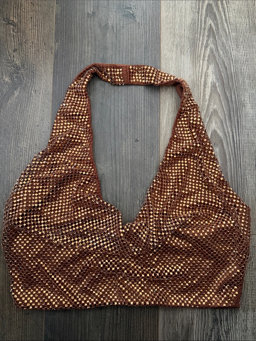 Windsor Bronze Sequin Halter Crop Top